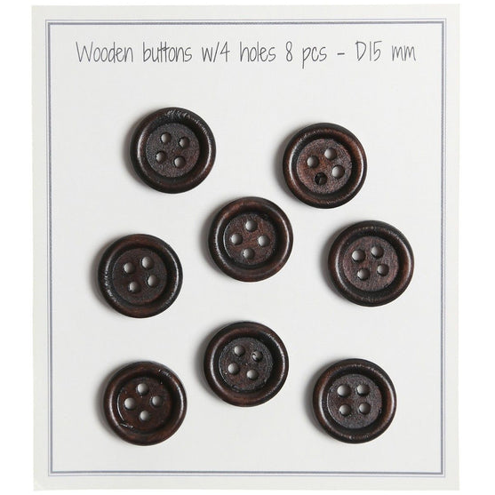 Holzknöpfe - Round Groove - Dunkel - 8 stk. - Go Handmade
2