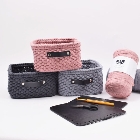 Aufbewahrungskorb mit Lederboden - Quadratisch - Klein