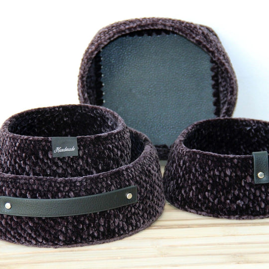 Moss Stitch Körbchen mit PU Lederboden - Universell