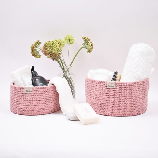 Ribbon Körbe mit rundem Lederboden – Knit Stitch